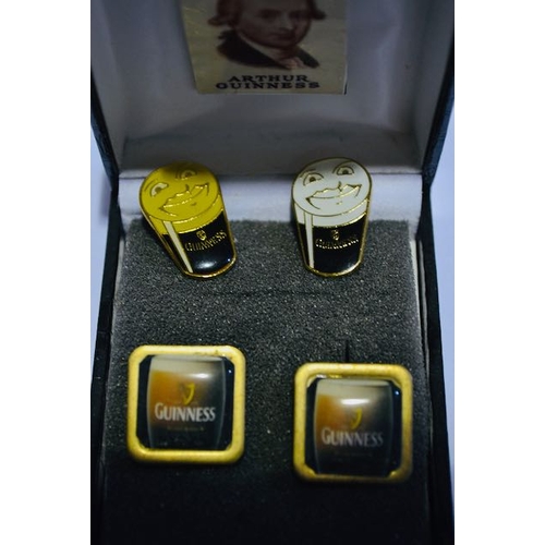 118 - Smiling Guinness Pint Badge x2 + Guinness Draught Cufflinks