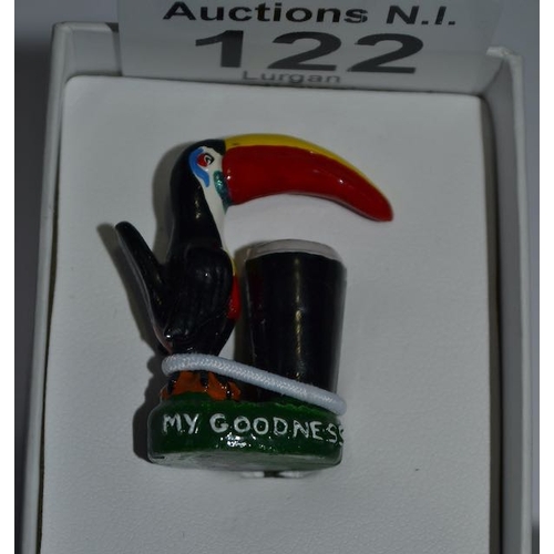 122 - Fine Bone China Miniature Guinness Teacup on Saucer, Tankard, Thimble + Mini Guinness Toucan