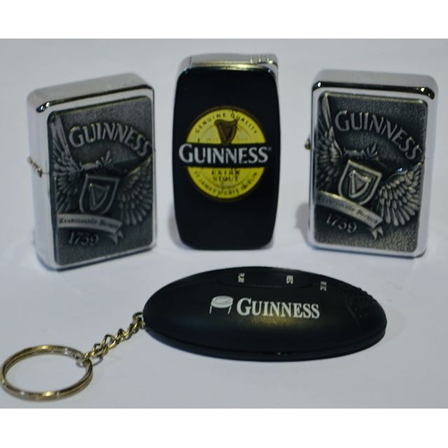 126 - Guinness Lighter x3 + Guinness Rugby Ball Recorder Keyring