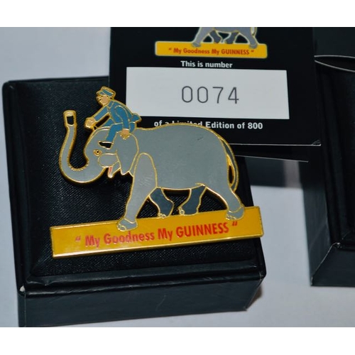 134 - Guinness Official Merchandise Limited Edition Badge Collection of 4 - Elephant No 74/800, Penguin No... 