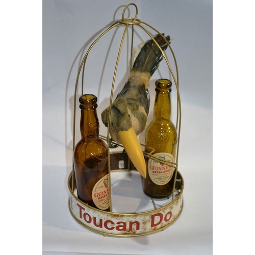 148 - 1960s 'Just See What Toucan Do' Metal Cage Display with 2 Guinness Extra Stout 1950s Bottles