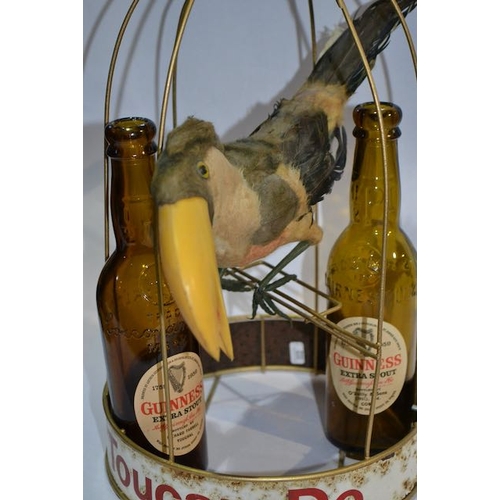 148 - 1960s 'Just See What Toucan Do' Metal Cage Display with 2 Guinness Extra Stout 1950s Bottles