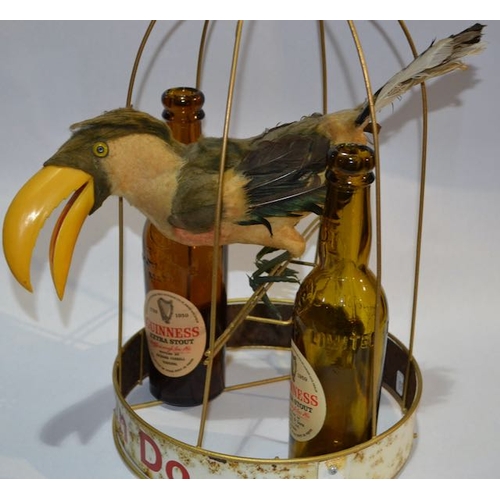 148 - 1960s 'Just See What Toucan Do' Metal Cage Display with 2 Guinness Extra Stout 1950s Bottles