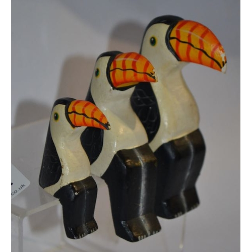 152 - Trio of Wooden Sittings Toucans - Graduated Sizes