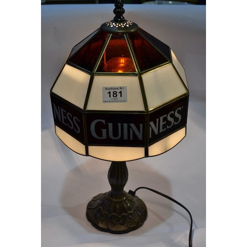 181 - Guinness Tiffany Style Bronzed Lamp - Appx 17