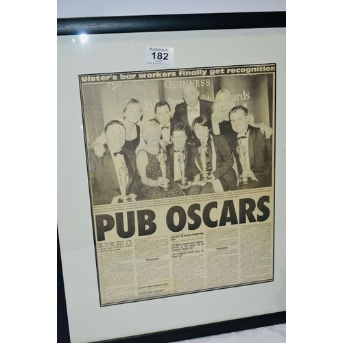 182 - 'Pub Oscars' Framed Newspaper Article Describing A Night Dedicated to the Pub Trade Workers Who Work... 