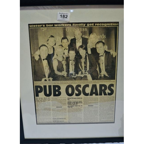 182 - 'Pub Oscars' Framed Newspaper Article Describing A Night Dedicated to the Pub Trade Workers Who Work... 