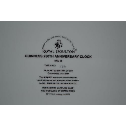 191 - Guinness & Co 250th Anniversary Guinness Clock Ltd Ed 174 of 350 with Matching Badge - Boxed with Ce... 