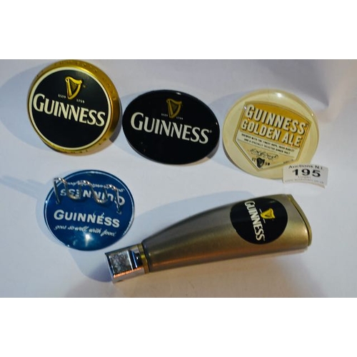 195 - 3x Guinness Beer Tap Buttons + Tap Handle + Guinness Goes So Well with Food Stand