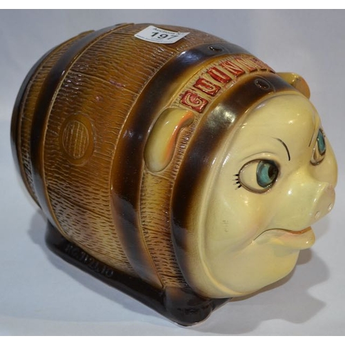 197 - Rare Large Guinness Barrel Pig Moneybox - Appx 12x8