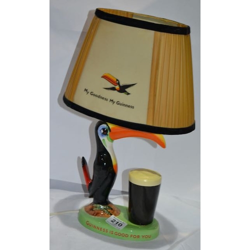 210 - Arklow Pottery Made in Republic of Ireland for Arthur Guinness Toucan & Pint Lamp with Original Doub... 