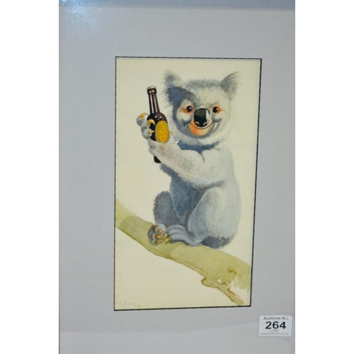 264 - An Orignal Watercolour Koala Bear Holding A Bottle Of Guinness Signed By John Gilroy - 15