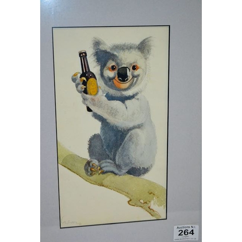 264 - An Orignal Watercolour Koala Bear Holding A Bottle Of Guinness Signed By John Gilroy - 15