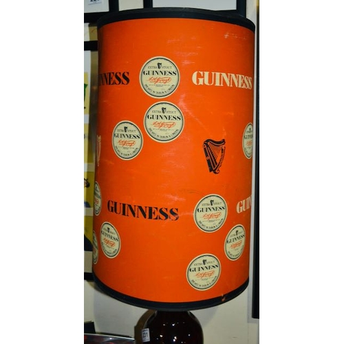 231 - Large Guinness Bottle Base Lamp with Red Shade Decorated in Labels & Harps - 36x12