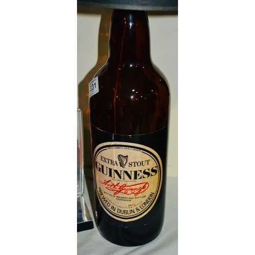 231 - Large Guinness Bottle Base Lamp with Red Shade Decorated in Labels & Harps - 36x12