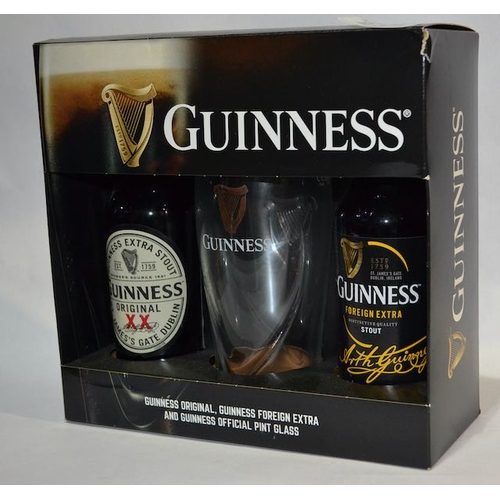 239 - Guinness Original, Guinness Foreign Extra + Guinness Official Pint Glass Presentation