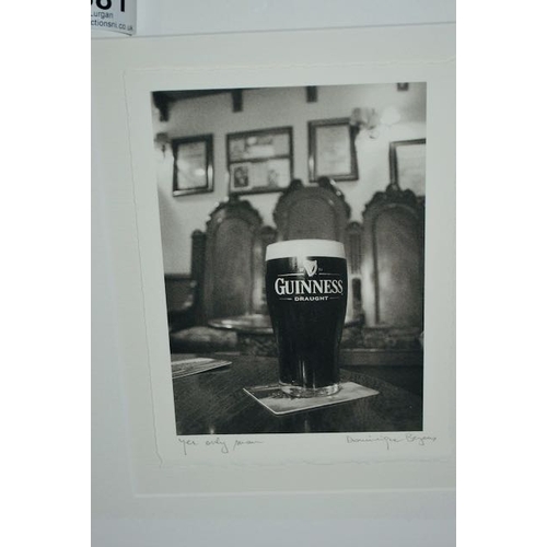 381 - Framed Photograph Pint of Guinness Print 'Yer Only Man' by Dominque Beyens - Signed