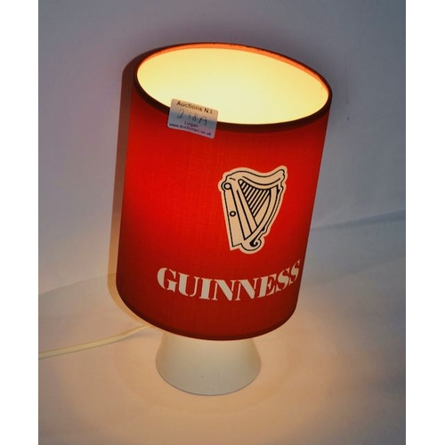 218A - White Ceramic Cone Base Lamp with Red Guinness Shade - Appx 12