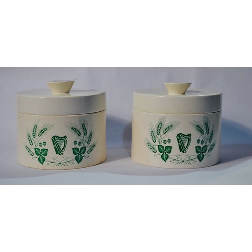 428 - Pair of Carlton Ware Green Guinness Harp Detailed Cheesepots c1960s