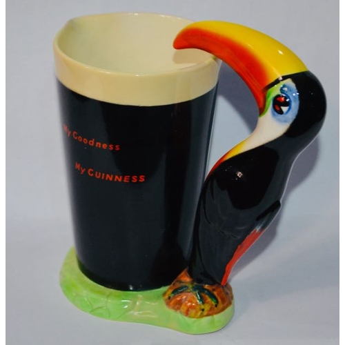 444 - Carlton Ware Toucan Water Jug on Green Base GA2316 My Goodness My Guinness Printed in Red c1958