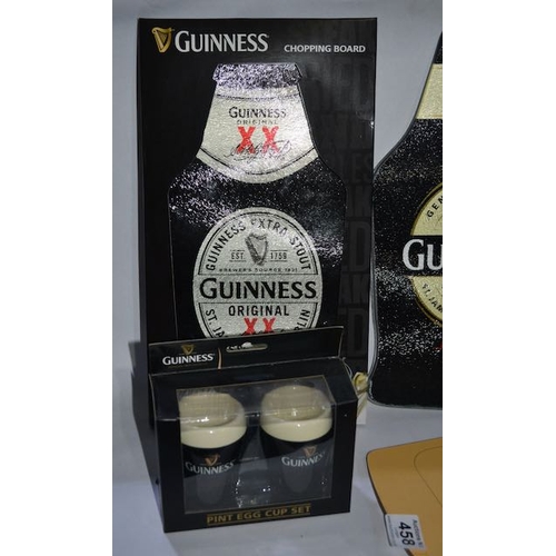 458 - Guinness Bottle Glass Chopping Board x2, Pint Egg Cup Pair + Guinness Label Chopping Board