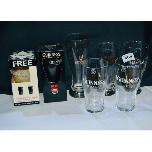 464 - 7x Guinness Pint Glass Incl - St James Gate, Export, Extra Cold