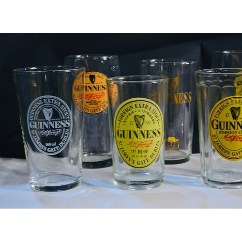 466 - 8x Guinness Pint Glass - 5 with Coloured Label