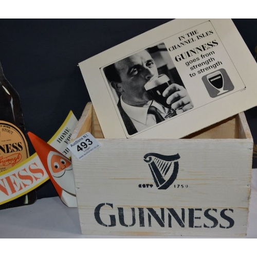 493 - Guinness Paper Bottle Top Christmas Ad, Guinness Crate + 2 Cardboard Ads