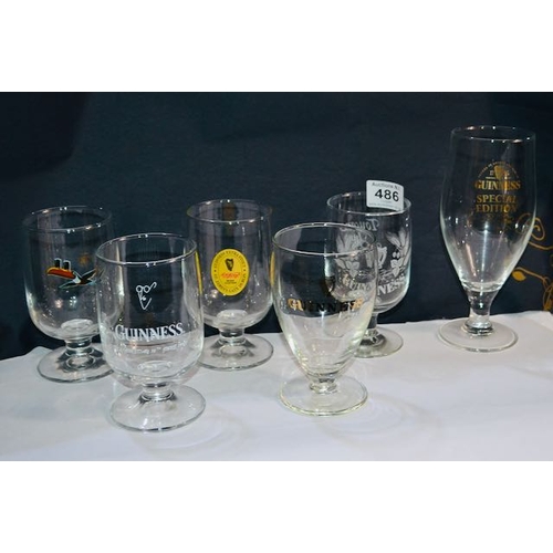 486 - 6x Guinness Glass Incl Toucan Inn Park Royal, Bloomsday, Guinness Label