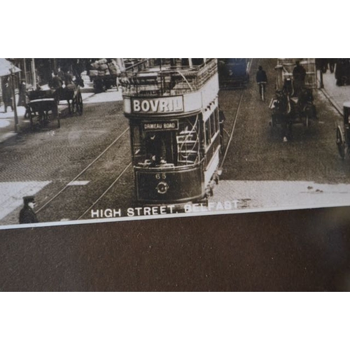 506 - Framed Vintage Print of High Street Belfast with Bovril Advertising Tram