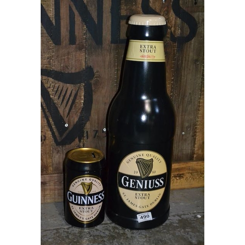 490 - Guinness Beer Can Money Box + Geniuss Large Money Bottle