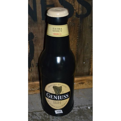 490 - Guinness Beer Can Money Box + Geniuss Large Money Bottle