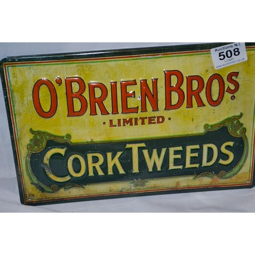 508 - O Brien Bros Cork Tweeds Metal Advertising