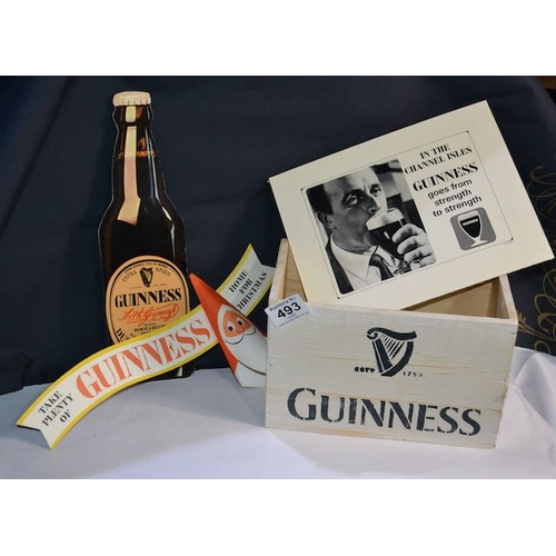 493 - Guinness Paper Bottle Top Christmas Ad, Guinness Crate + 2 Cardboard Ads