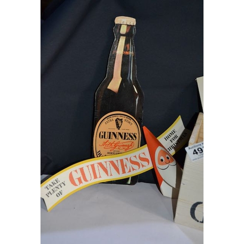 493 - Guinness Paper Bottle Top Christmas Ad, Guinness Crate + 2 Cardboard Ads