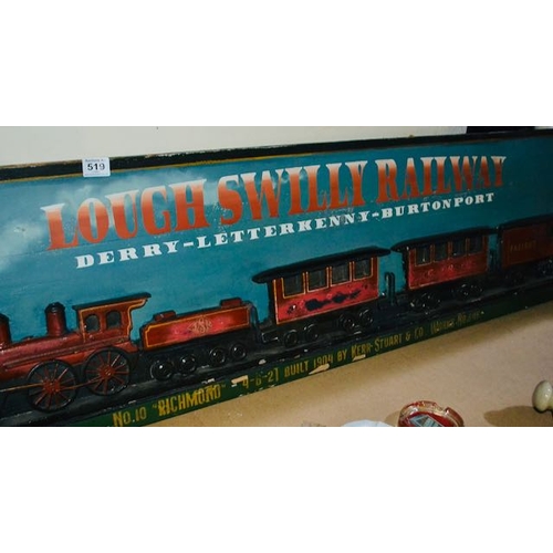 519 - Large Lough Swill Railway - Derry/Letterkenny/Burtonport Wooden 3D Board - Appx 6' Long