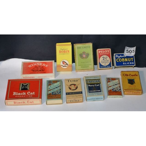 505 - 10x Old Cigarette Cartons - Black Cat, Woodbine, Turf, Capstan, Old Castle, The Greys, Ogdens Robin,... 