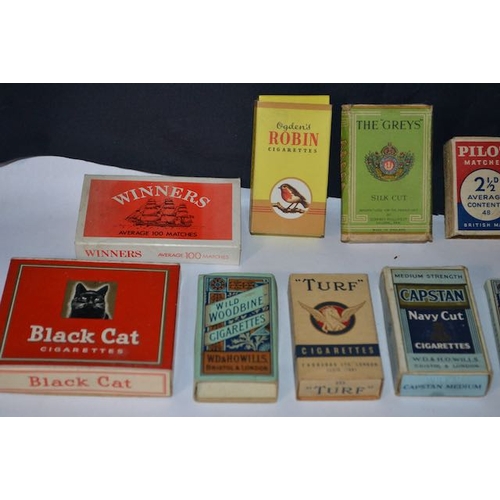 505 - 10x Old Cigarette Cartons - Black Cat, Woodbine, Turf, Capstan, Old Castle, The Greys, Ogdens Robin,... 