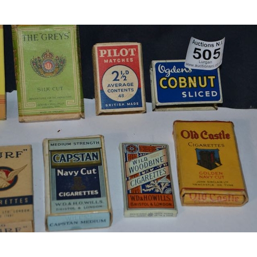 505 - 10x Old Cigarette Cartons - Black Cat, Woodbine, Turf, Capstan, Old Castle, The Greys, Ogdens Robin,... 