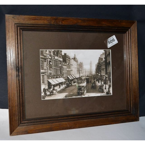 506 - Framed Vintage Print of High Street Belfast with Bovril Advertising Tram