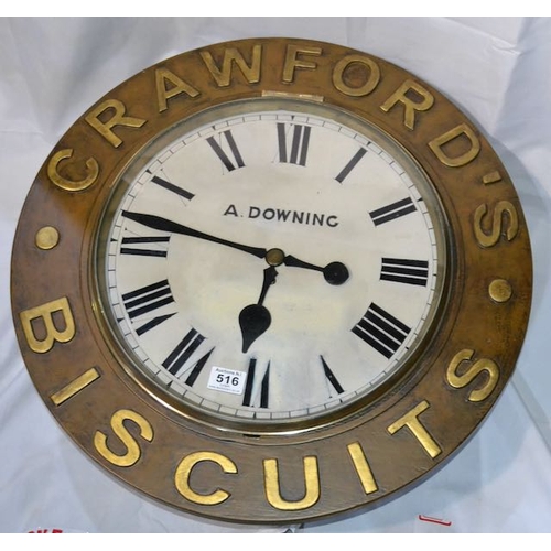 516 - Crawfords Biscuits A Downing Large Clock - Appx 2' Dia