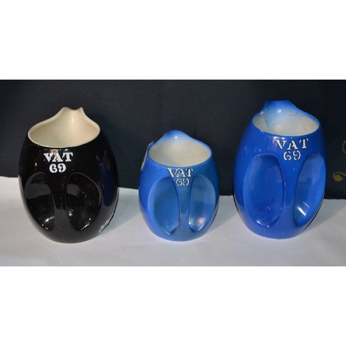 533 - Blue James Green & Nephew VAT 19 Jug x2 + Black Wade VAT 19 Jug