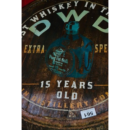 561 - DWD Finest Whiskey in the World Barrel Top Advertising Sign - Appx 20