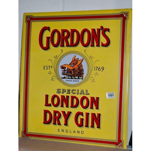 593 - Gordons London Dry Gin Enamel Advertising Sign - 19.5x23