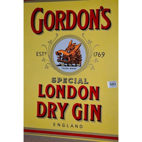 593 - Gordons London Dry Gin Enamel Advertising Sign - 19.5x23