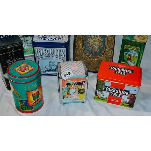 619 - Collection of 10 Tins Incl Biscuits, Carbonell, Cloves etc