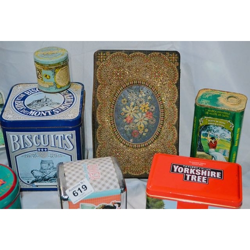 619 - Collection of 10 Tins Incl Biscuits, Carbonell, Cloves etc