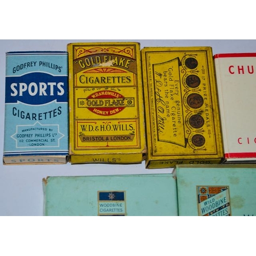 620 - 10x Old Cigarette Box - Woodbine, Craven A, Churchman's, Gold Flake, Ogden's Robin, Godfrey Philips ... 