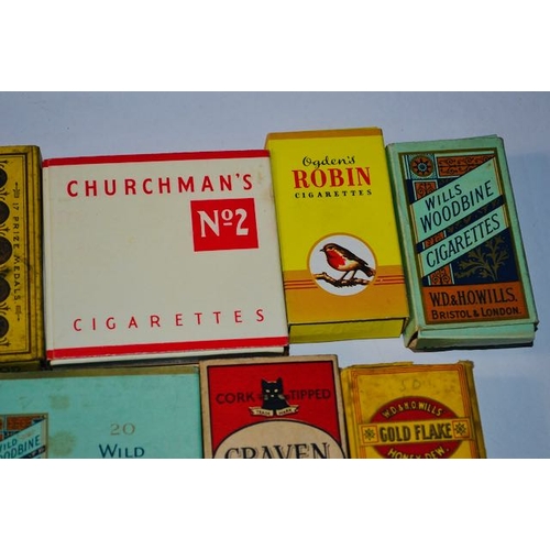 620 - 10x Old Cigarette Box - Woodbine, Craven A, Churchman's, Gold Flake, Ogden's Robin, Godfrey Philips ... 