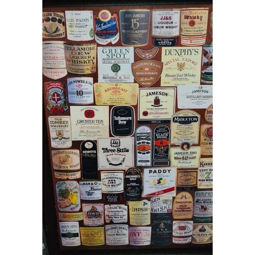 623 - Framed Whiskey Label Collage Print on Board - Appx 22x32